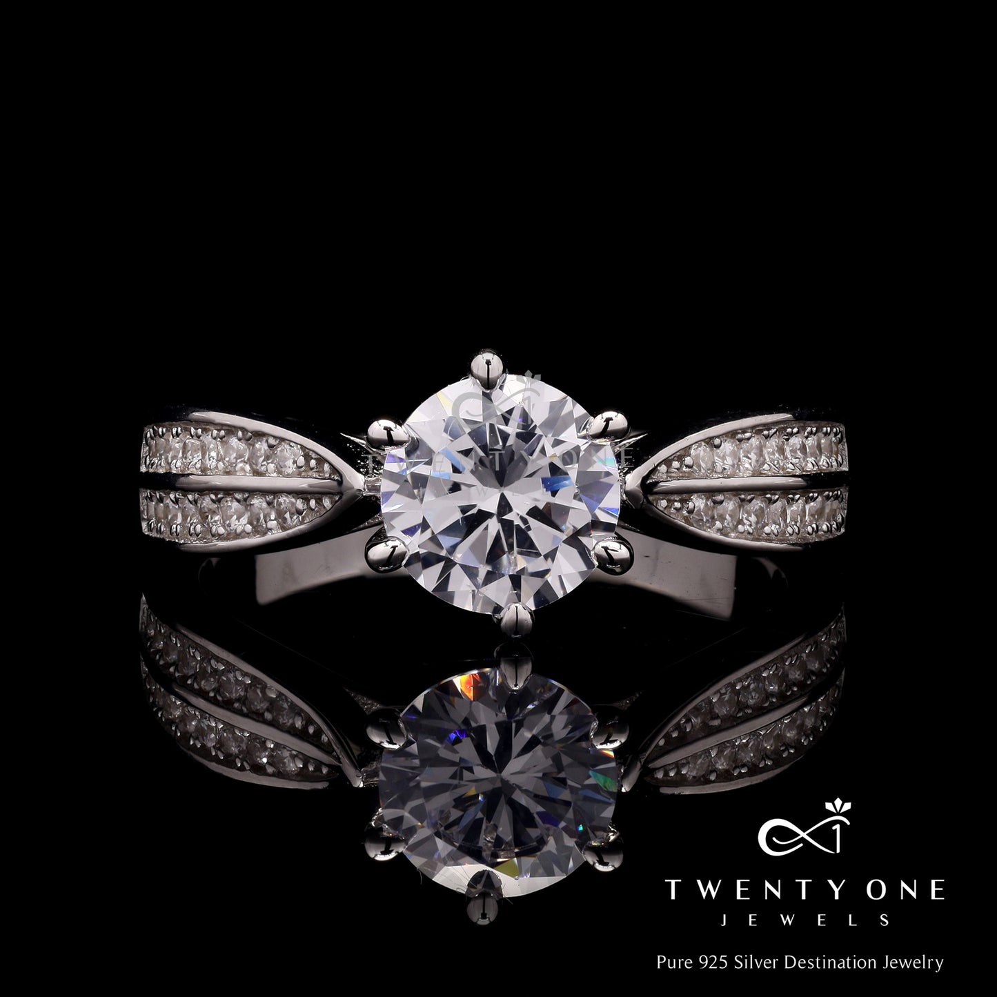 1.5 Carat American Diamond Solitaire 2 Line Norita  Ring