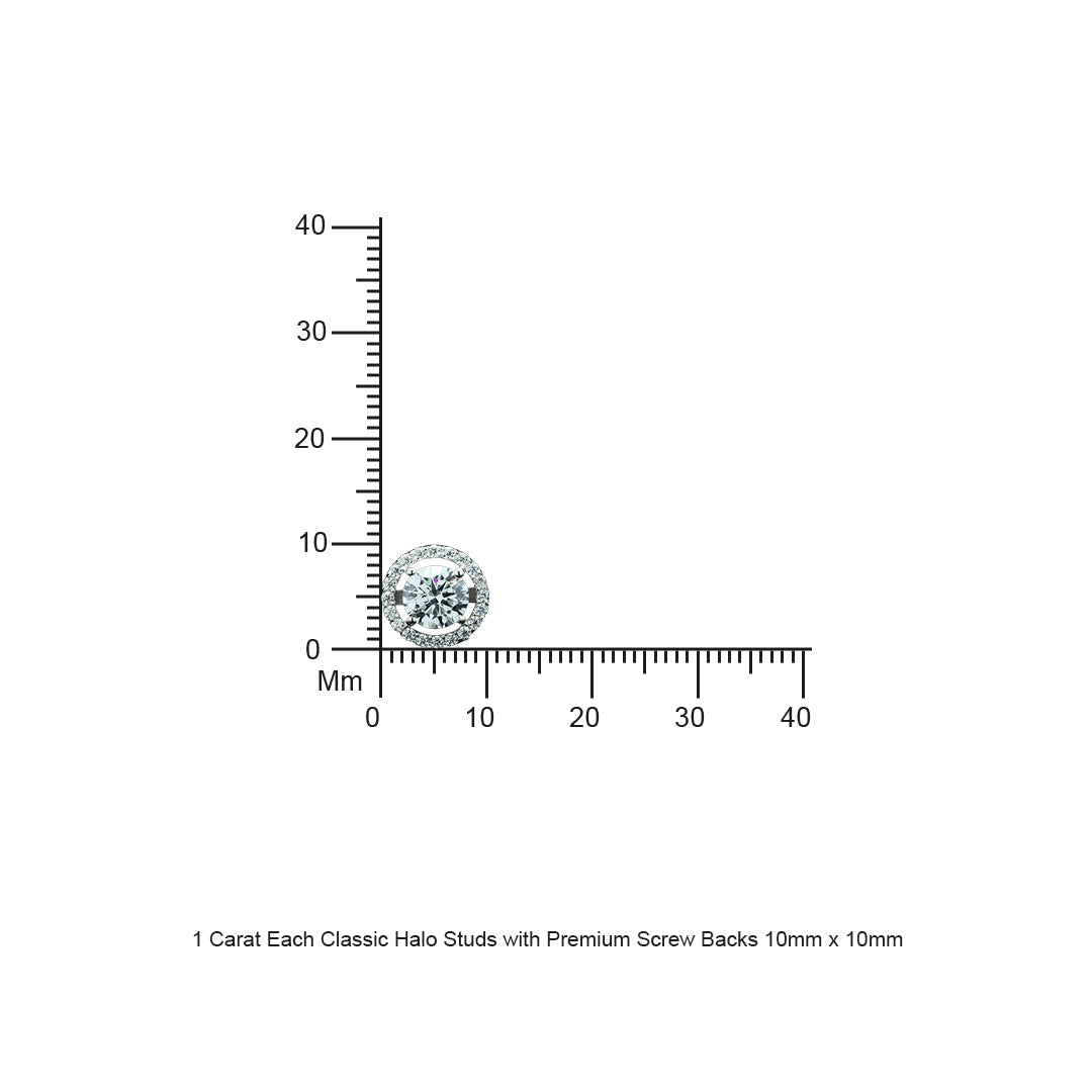 1 Carat Each Classic Halo Studs with Premium Screw Backs