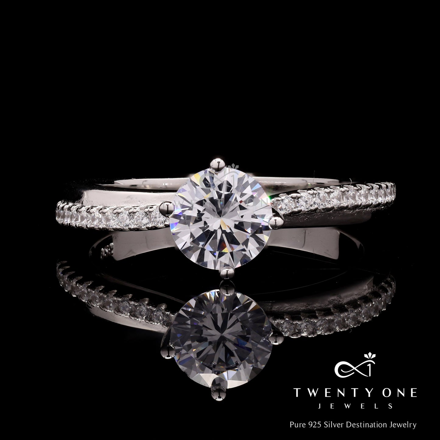 1 Carat Solitaire Goliath Ring with Diamond Studded Band on Pure 925 Silver