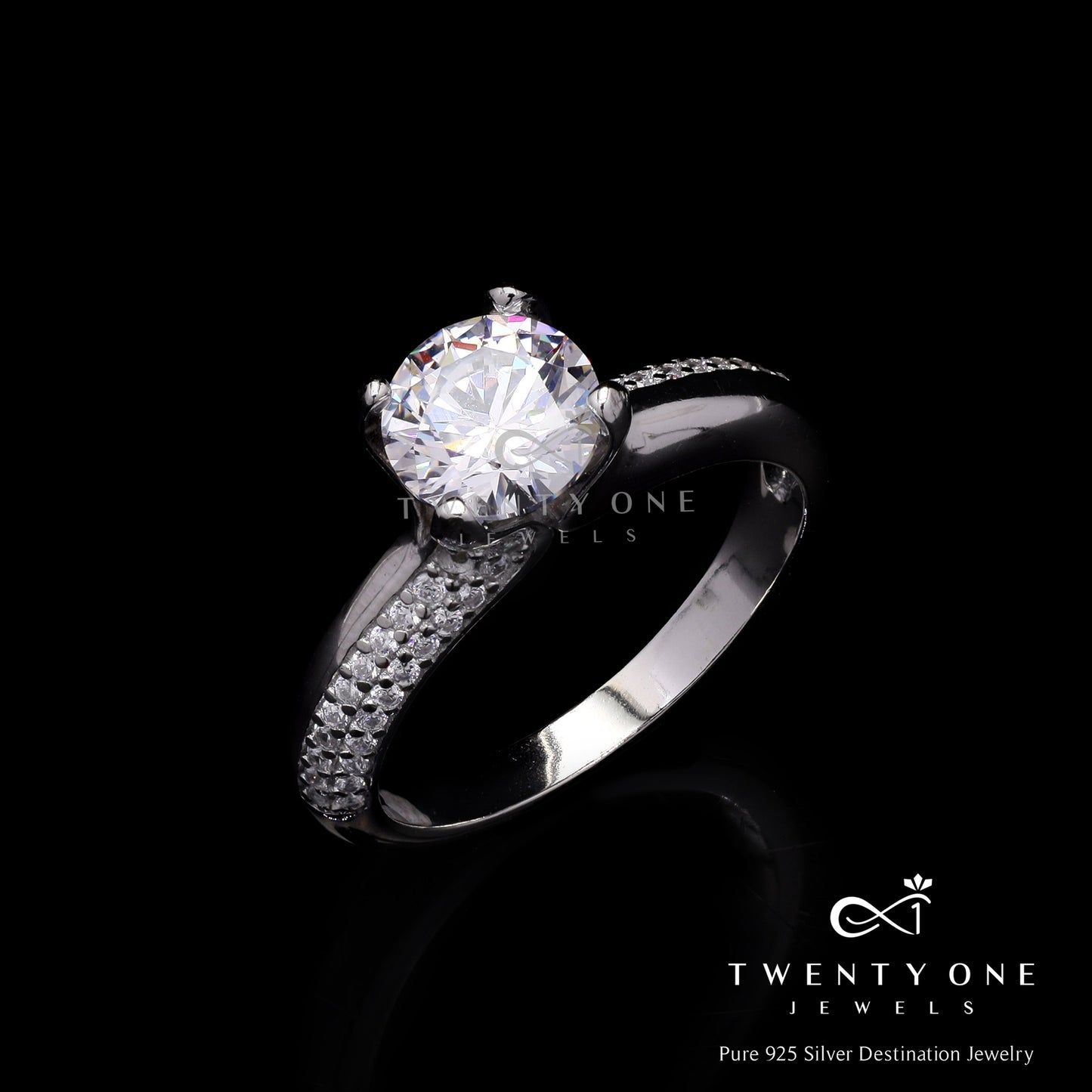 1 Carat Solitaire Goliath Ring with Diamond Studded Band on Pure 925 Silver
