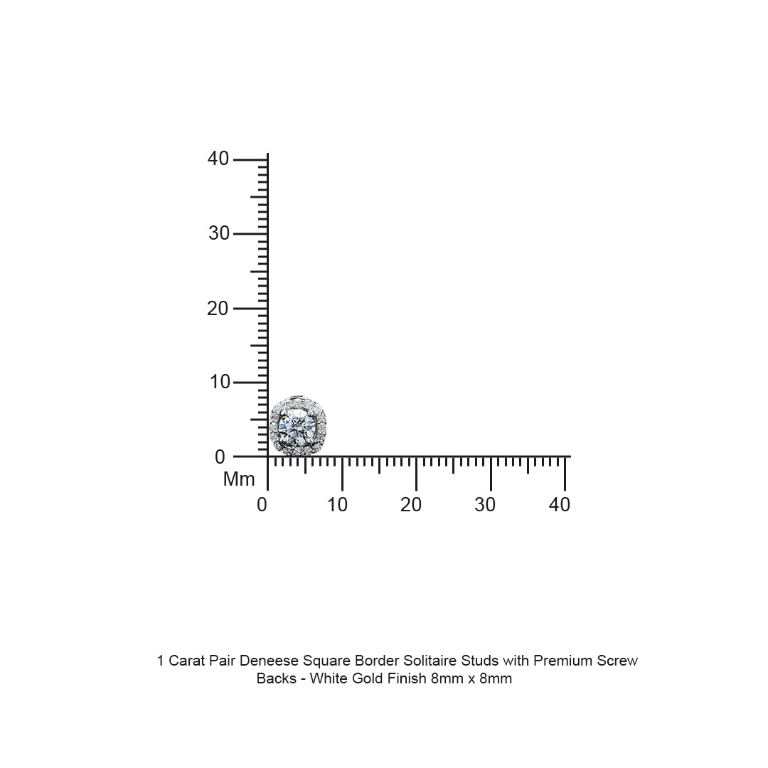 50 Cents Solitaire Deneese Square Border Solitaire Studs with Premium Screw Backs - White Gold Finish