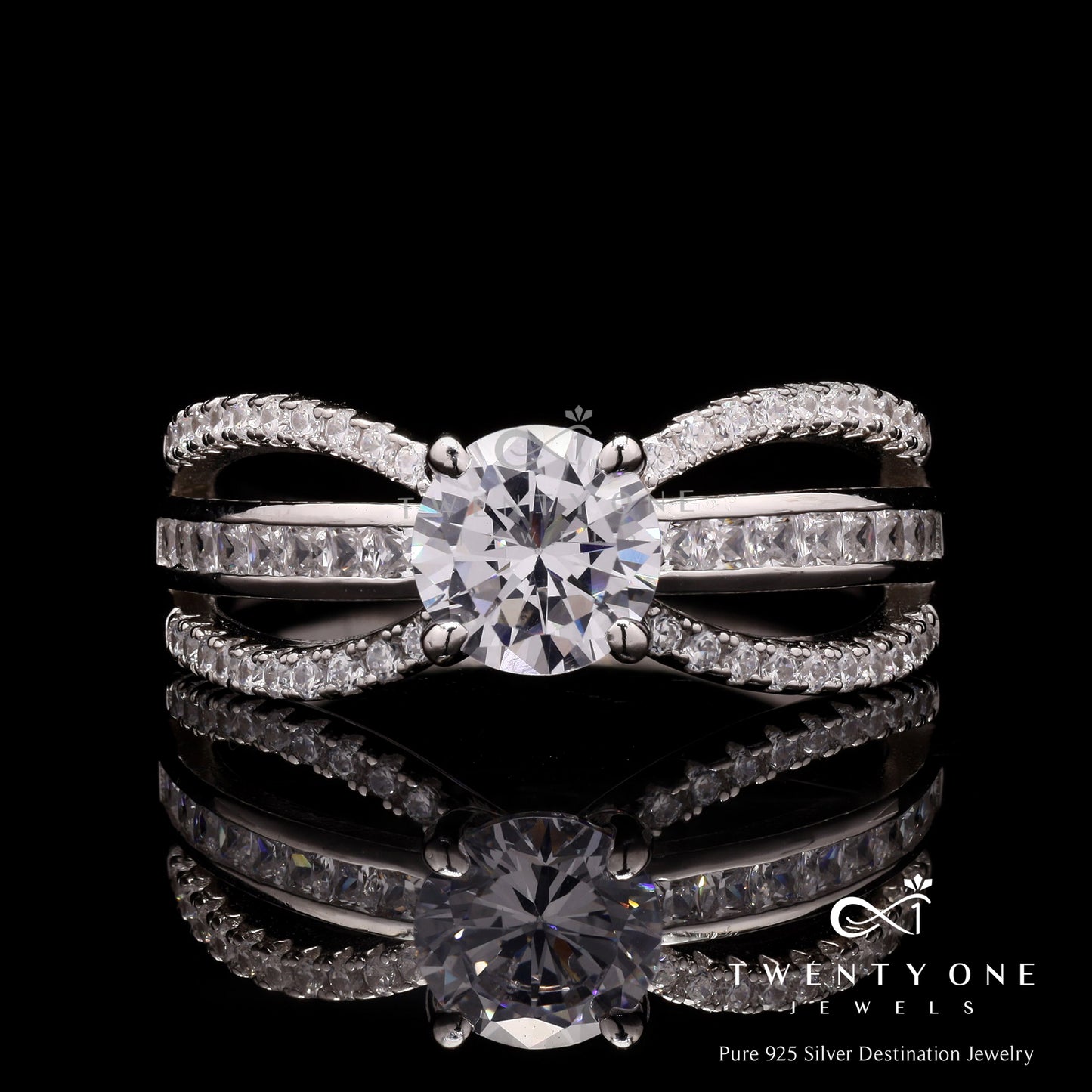 3 Band 1 Carat Solitaire Reby Ring on Pure 925 Silver