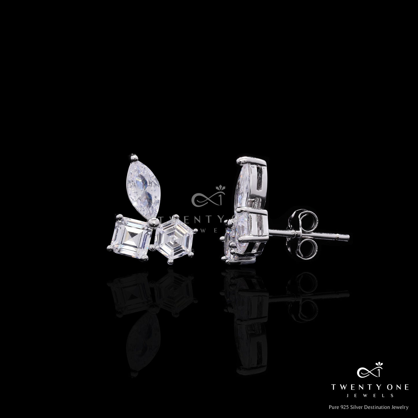 Premium  Petite Tri Solitaire Vienna Studs on Pure 925 Silver