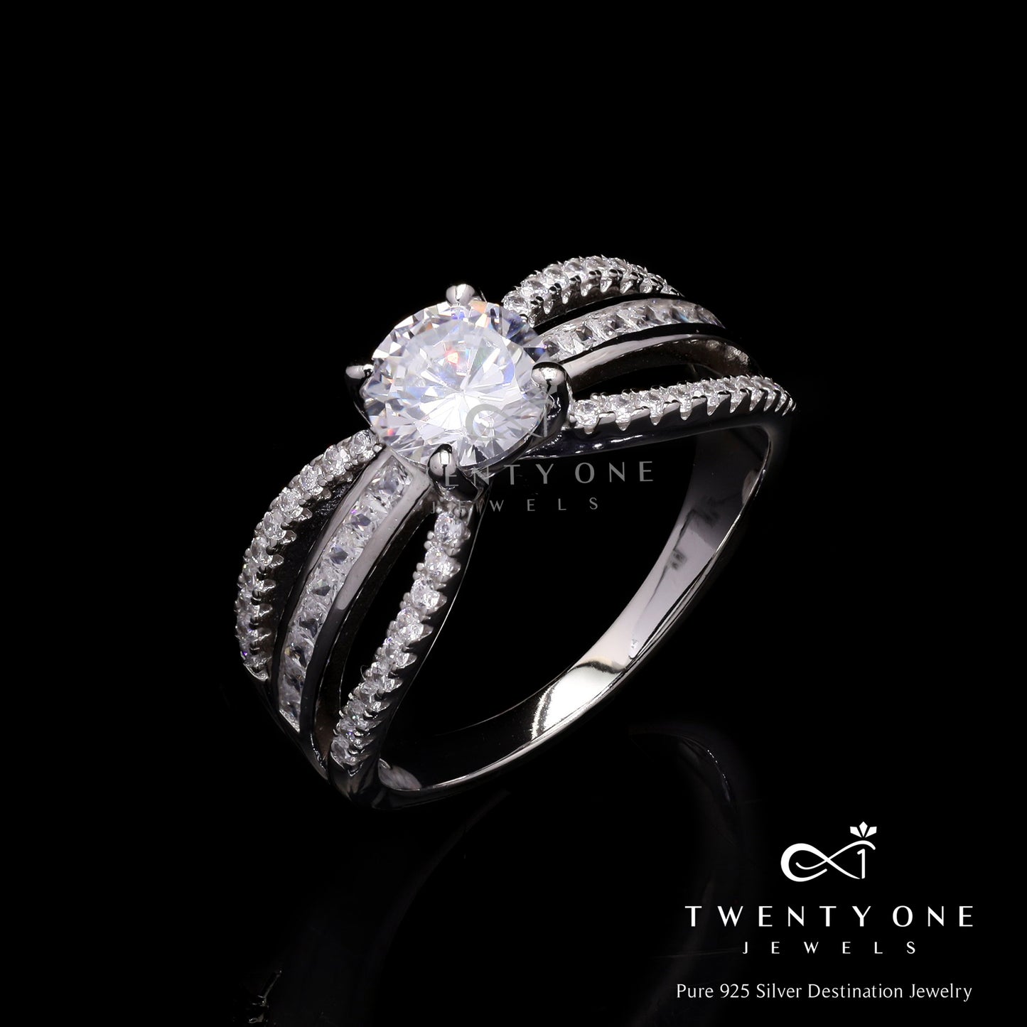 3 Band 1 Carat Solitaire Reby Ring on Pure 925 Silver