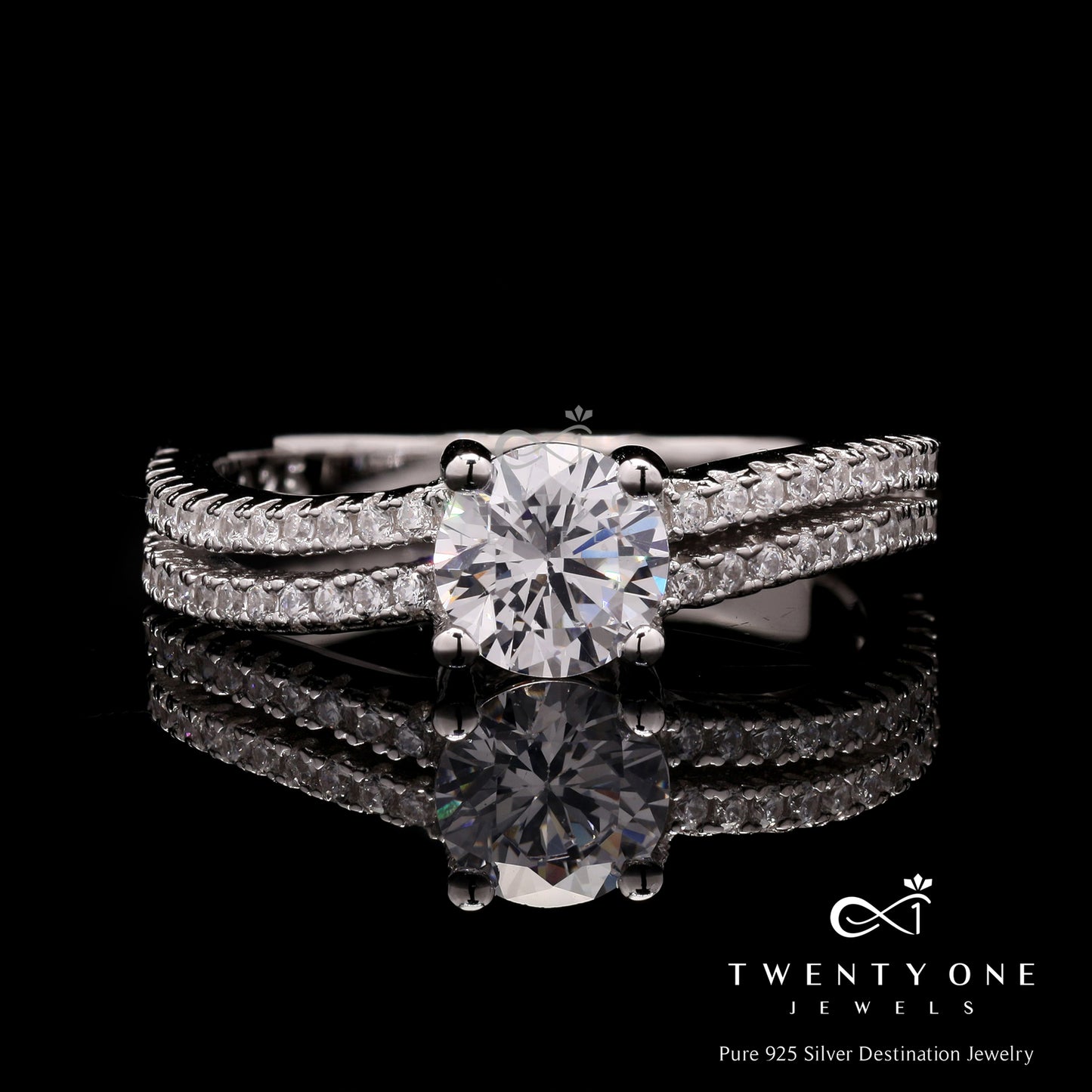 Double Band Melony Ring with 75 Cents Solitaire on Pure 925 Silver