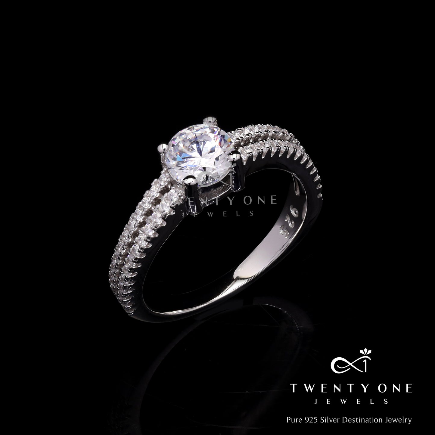 Double Band Melony Ring with 75 Cents Solitaire on Pure 925 Silver