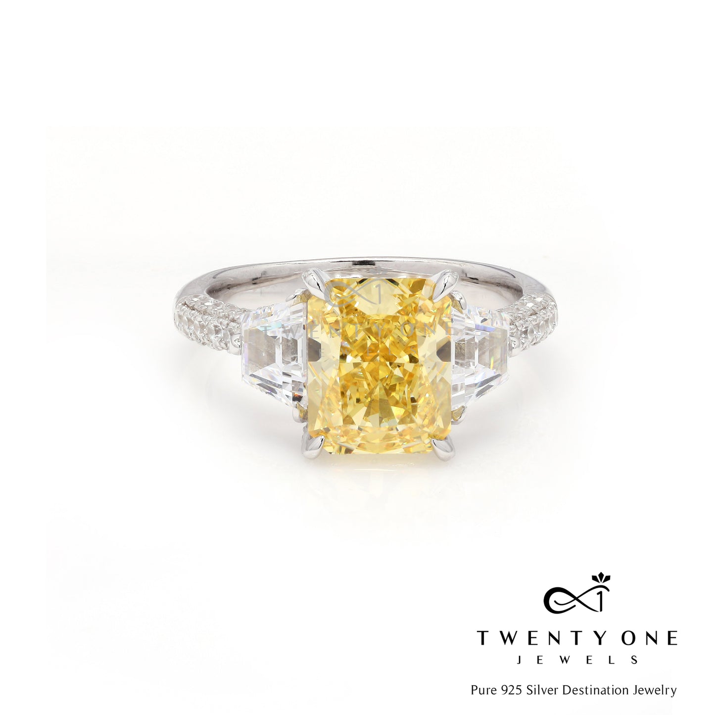 5 Carat Premium Yellow Emerald Cut Diamond Dazzle Ring on Pure 925 Silver
