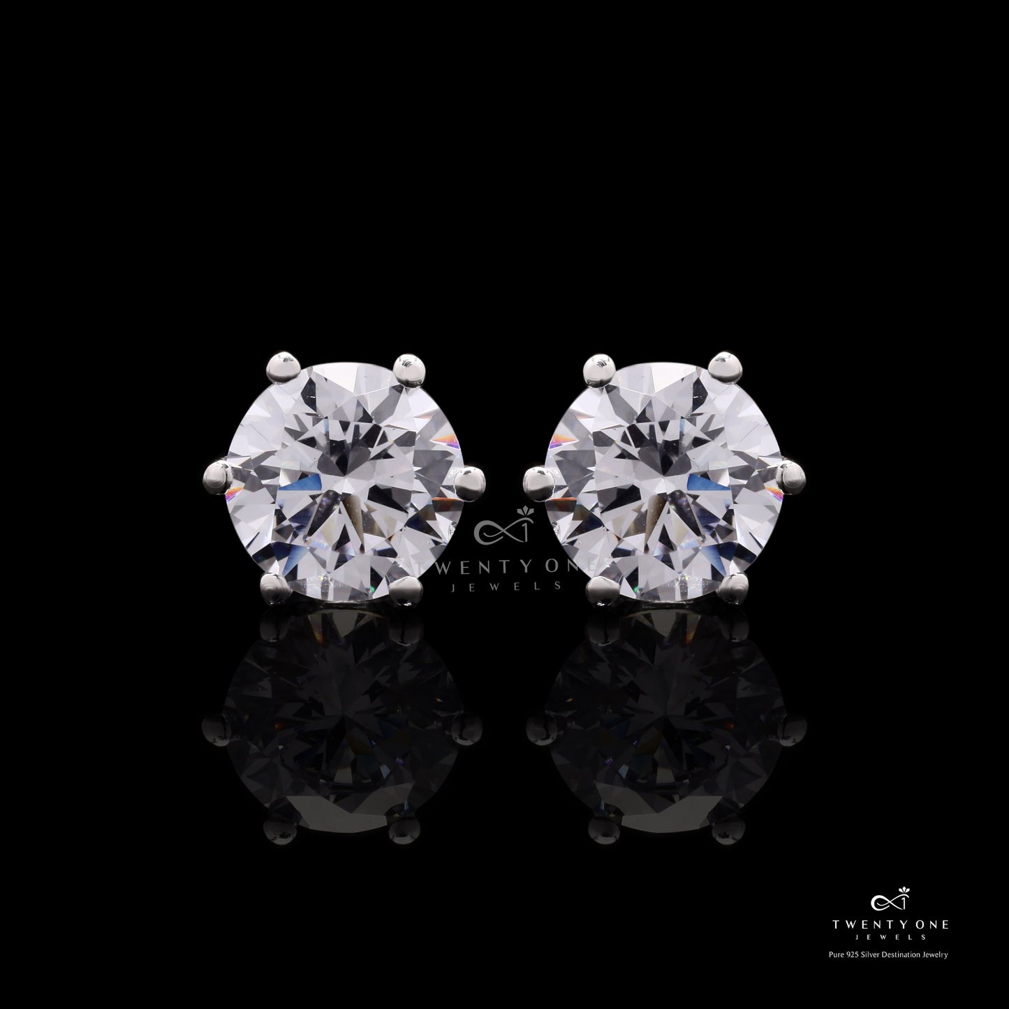 1.3 Carat Solitaire Studs on 925 Silver with Premium Screw Backs in White Gold Finish