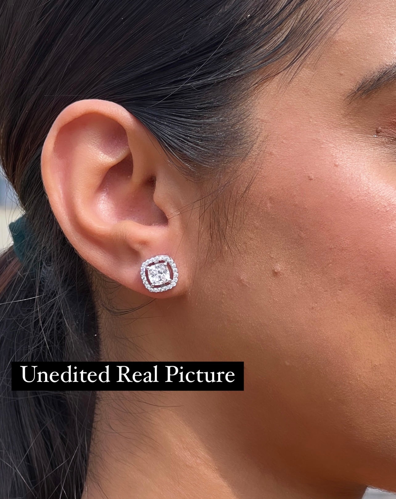 1.3 Carat Cushion Cut Katy Pure 925 Silver Solitaire Studs with Premium Screw Backs - White Gold Finish