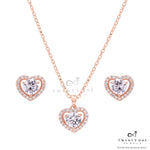 Rose Gold Finish Heart Solitaire Maria Pendant Set on Pure 925 Silver