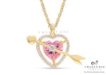 Valentines Exclusive Pink Heart Solitaire Gold Finish Outro Pendant with Chain on Pure 925 Silver