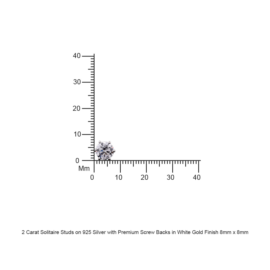 1.3 Carat Solitaire Studs on 925 Silver with Premium Screw Backs in White Gold Finish