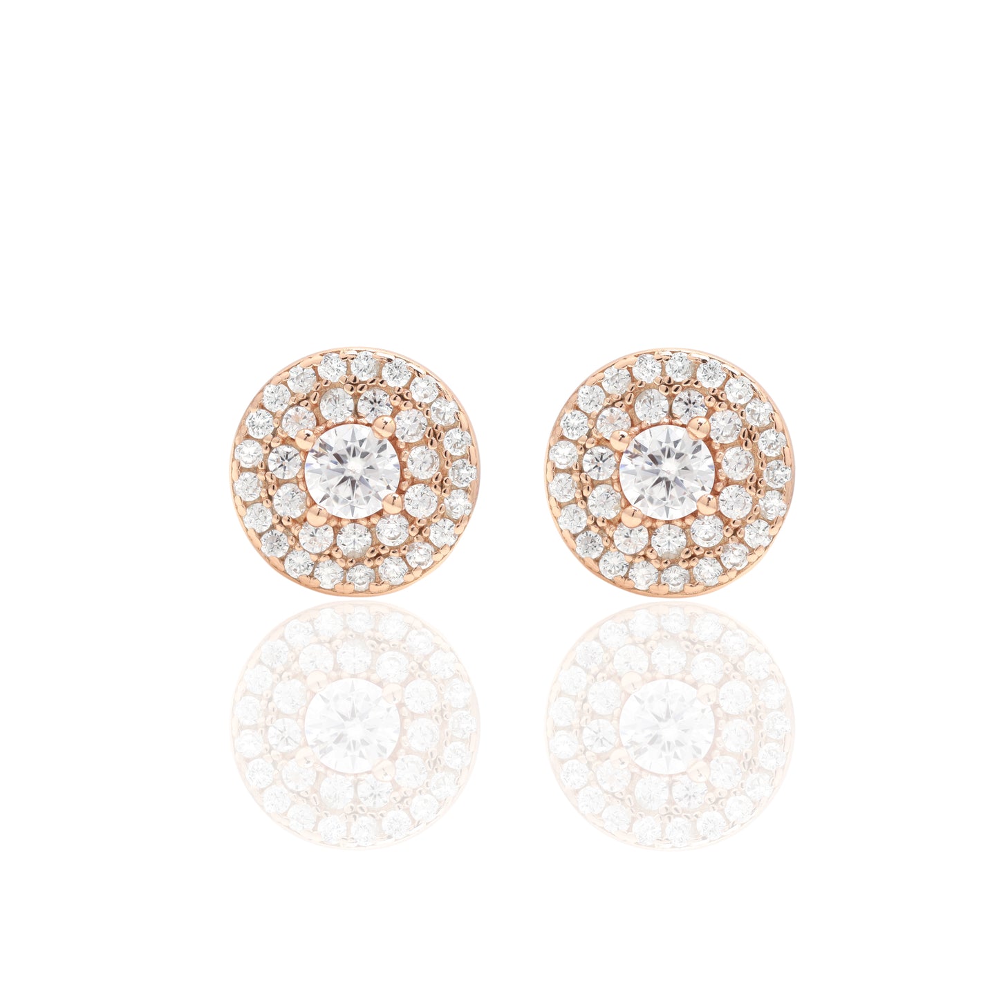 Rose Gold American Diamond Studded Georgina Studs with Centre on Pure 925 Silver.