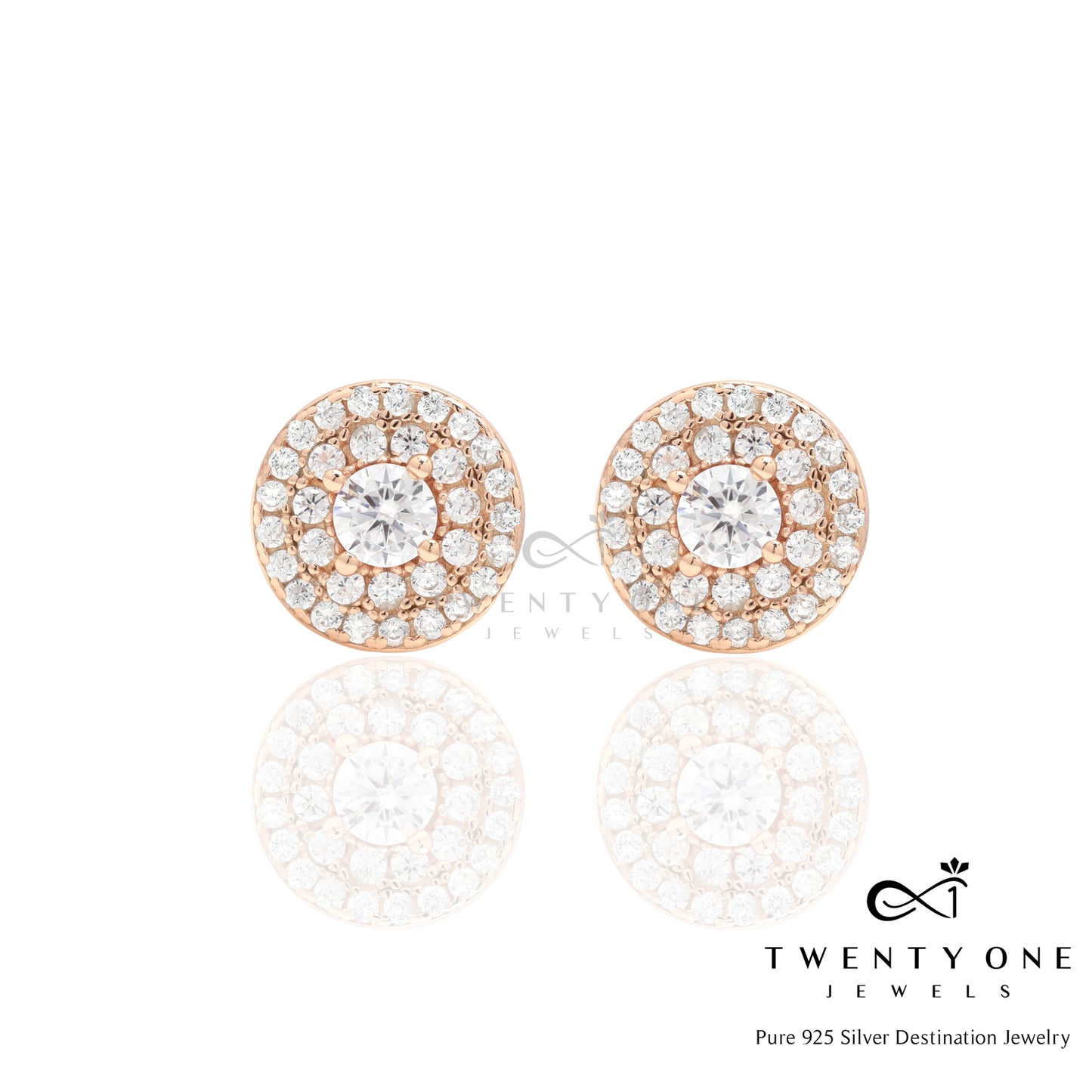 Rose Gold American Diamond Studded Georgina Studs with Centre on Pure 925 Silver.
