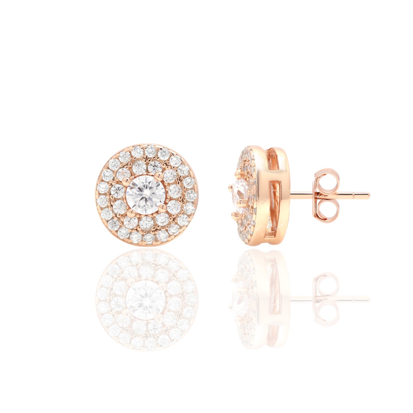 Rose Gold American Diamond Studded Georgina Studs with Centre on Pure 925 Silver.