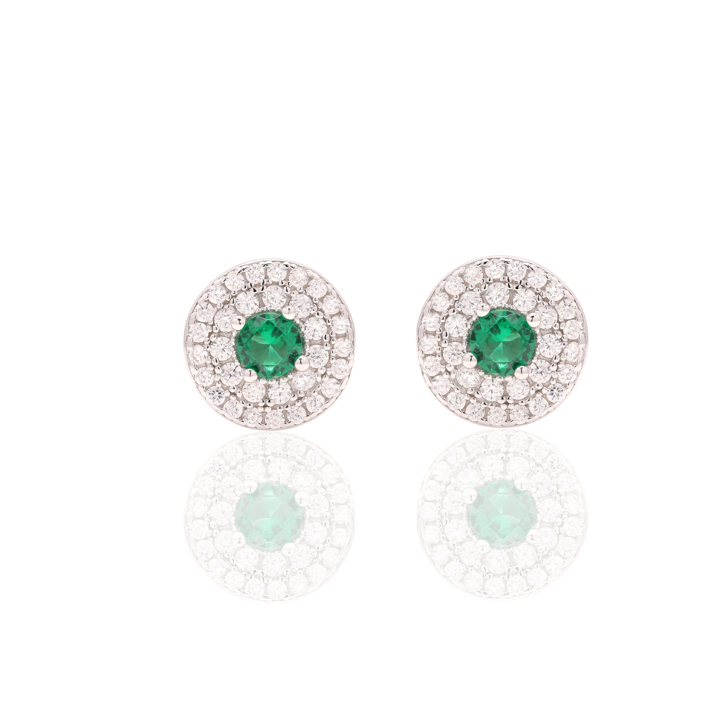 American Diamond Studded Green Emerald Georgina Studs with Centre Green Emerald on Pure 925 Silver.