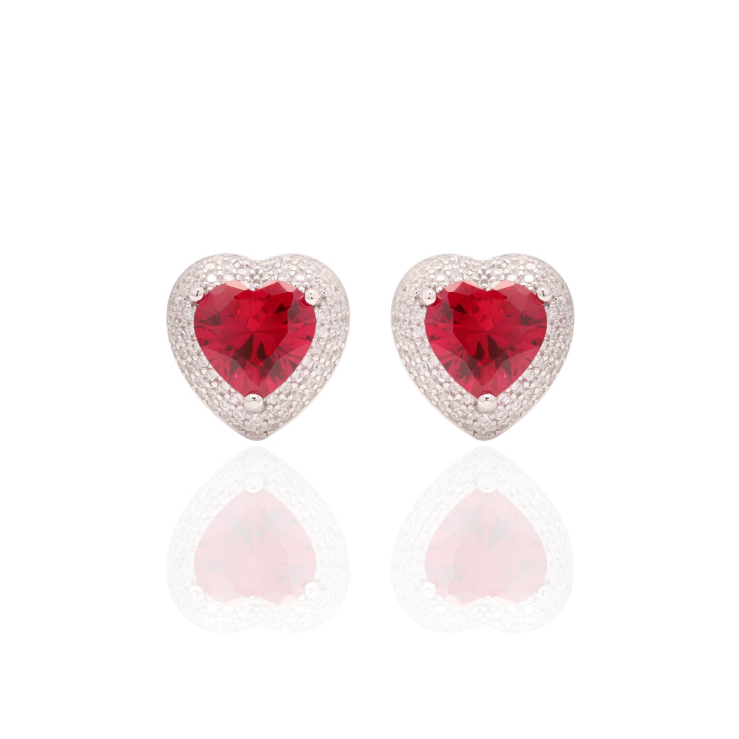 3 Carat Ruby Heart Solitaire Love Studs on Pure 925 Silver