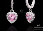 Pink Heart Solitaire Diamond Studded Hanging Earrings on Pure 925 SILVER
