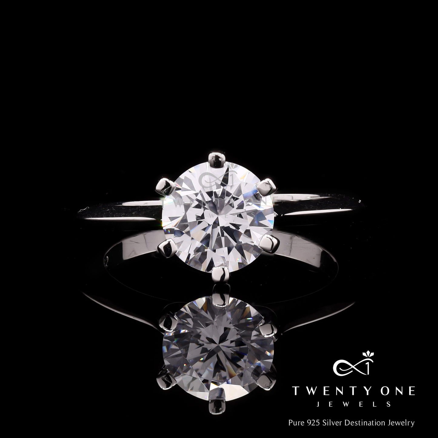 2 Carat Classic Tiffany Style 6 Prong Solitaire Ariana Ring on Pure 925 Silver