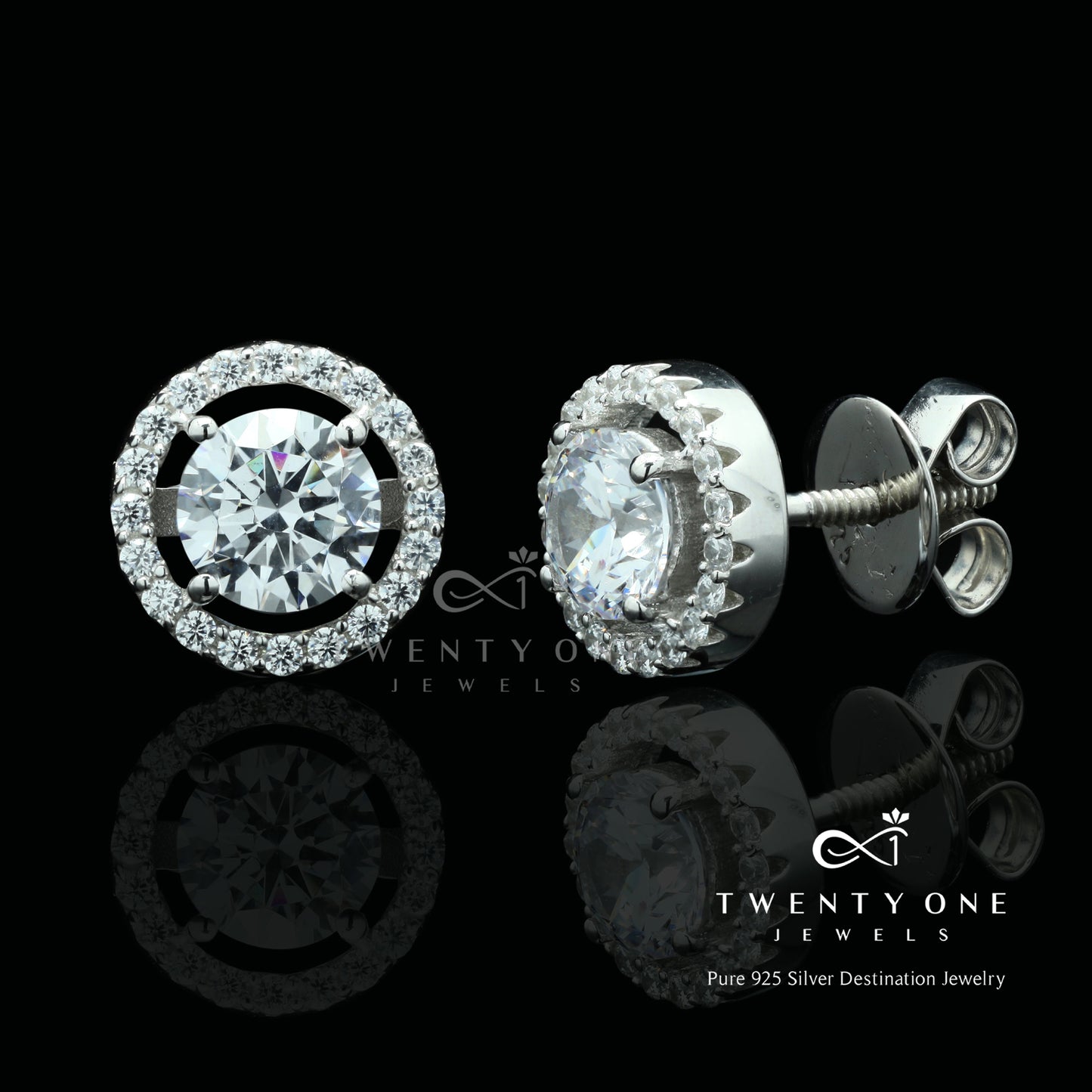 1 Carat Each Classic Halo Studs with Premium Screw Backs