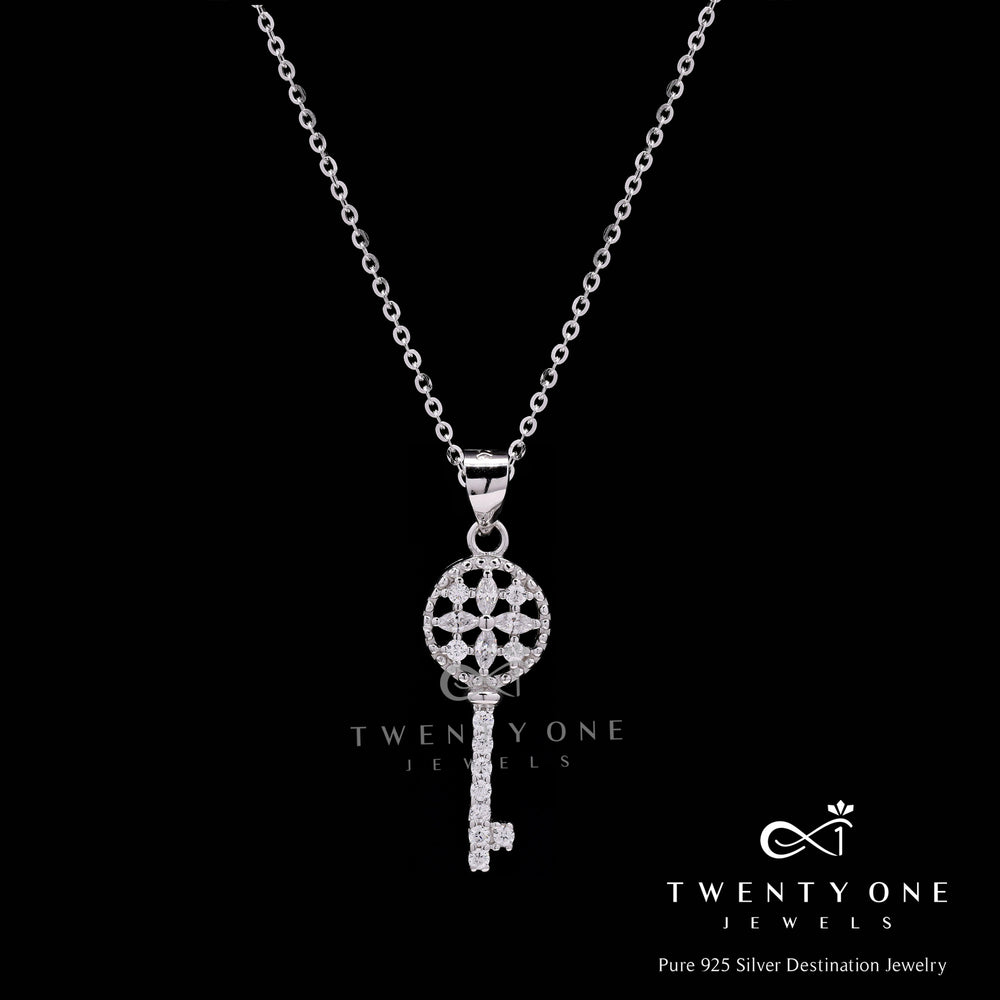 Diamond Studded Reysa Key Pendant with 925 Silver Chain