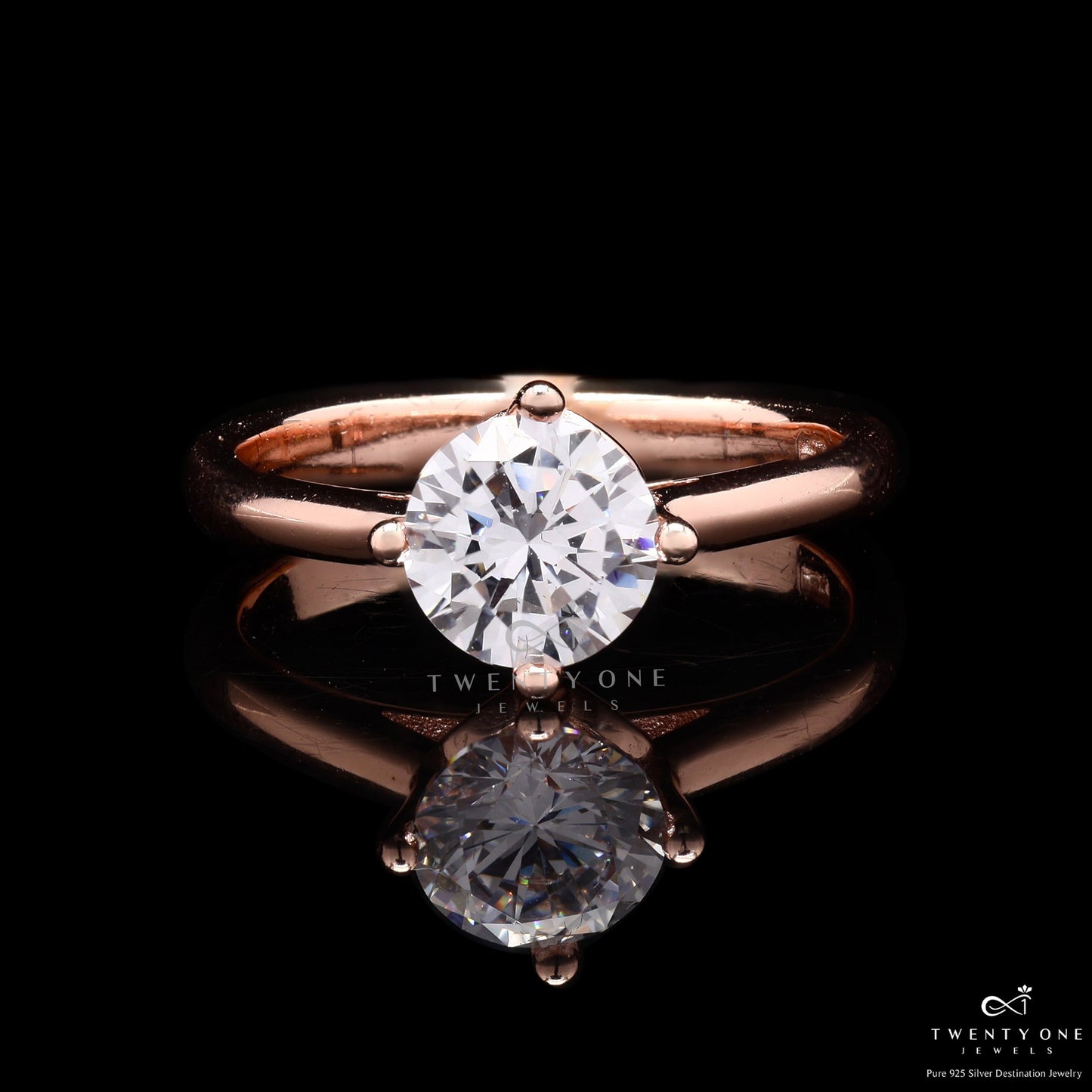 The 2 Carat 4 Prongs Solitaire Rose Gold Margot Ring On 925 Silver