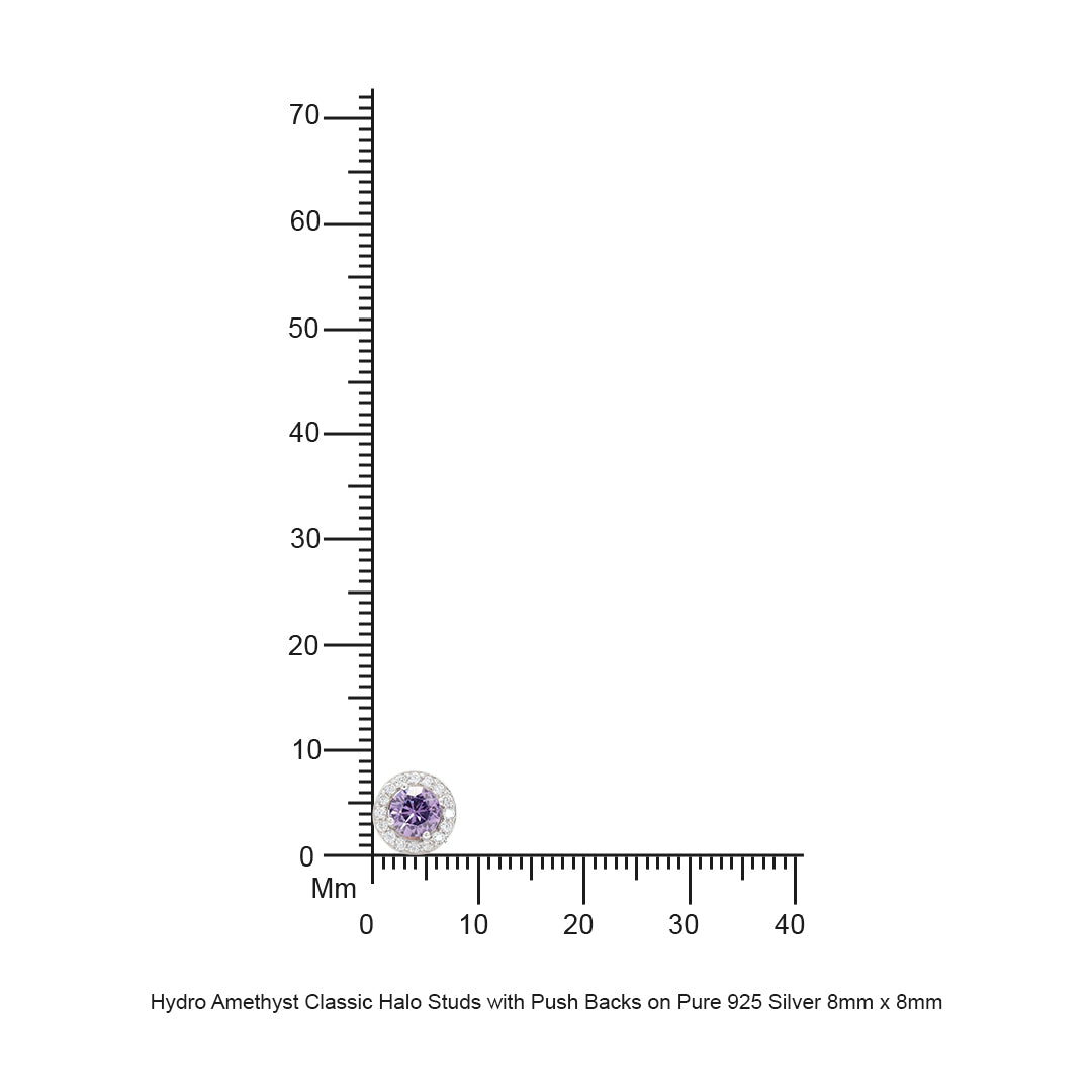 Hydro Amethyst Classic Halo Studs with Push Backs on Pure 925 Silver