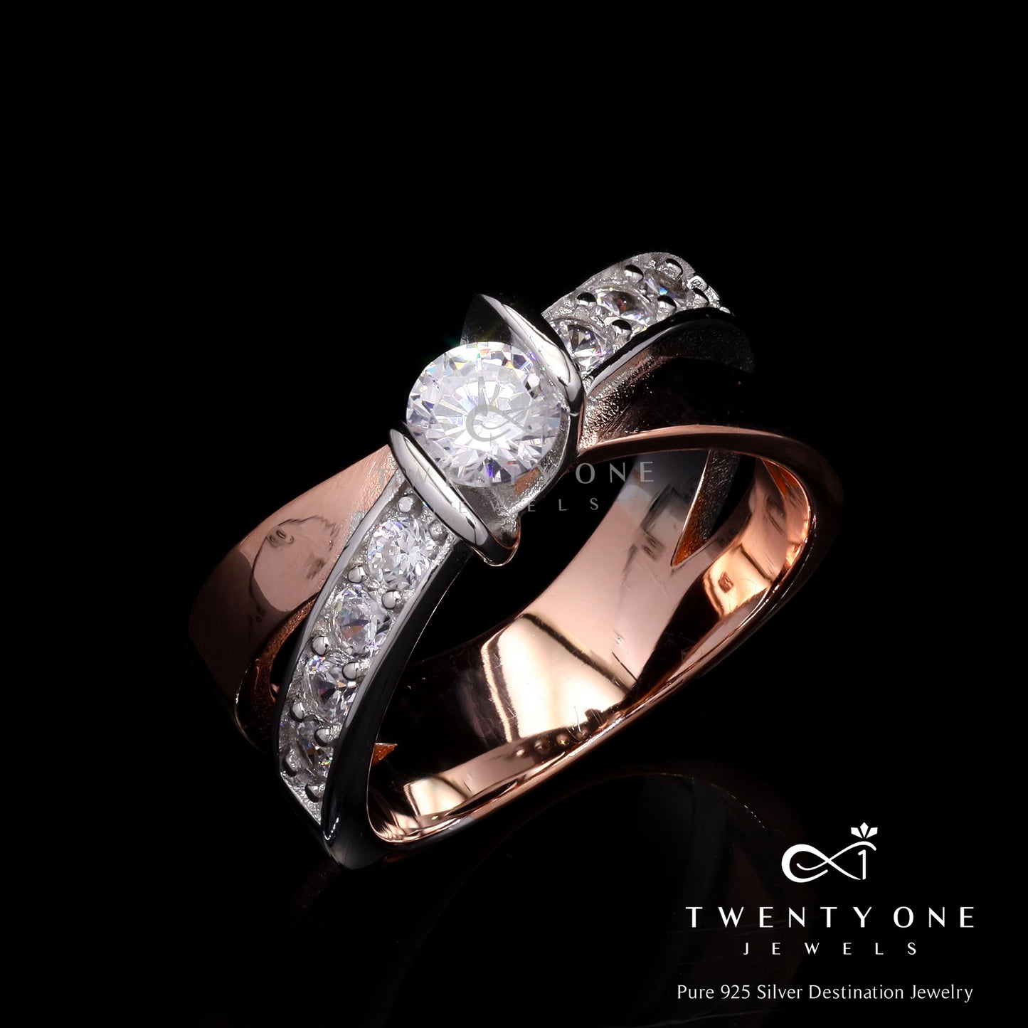 Rose Gold and Rhodium Dual Tone Premium Solitaire Engagement Ring on Pure 925 Silver