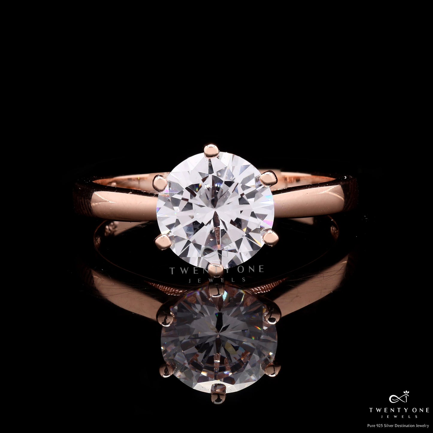 Rose Gold 2 Carat 6 Prong Solitaire Royal Alexa Ring On Pure 925 Silver