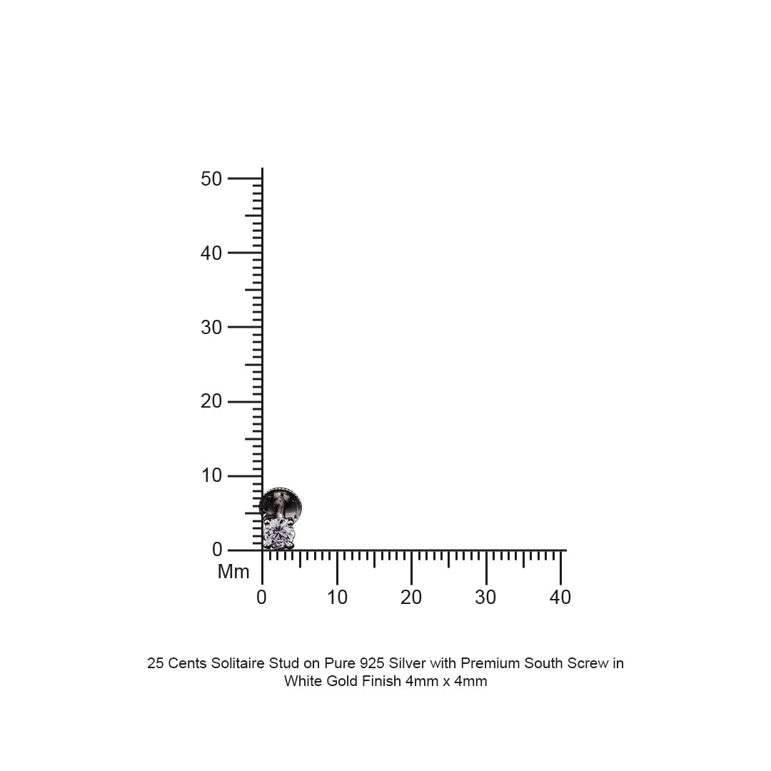 25 Cents Solitaire Stud on Pure 925 Silver with Premium South Screw in White Gold Finish