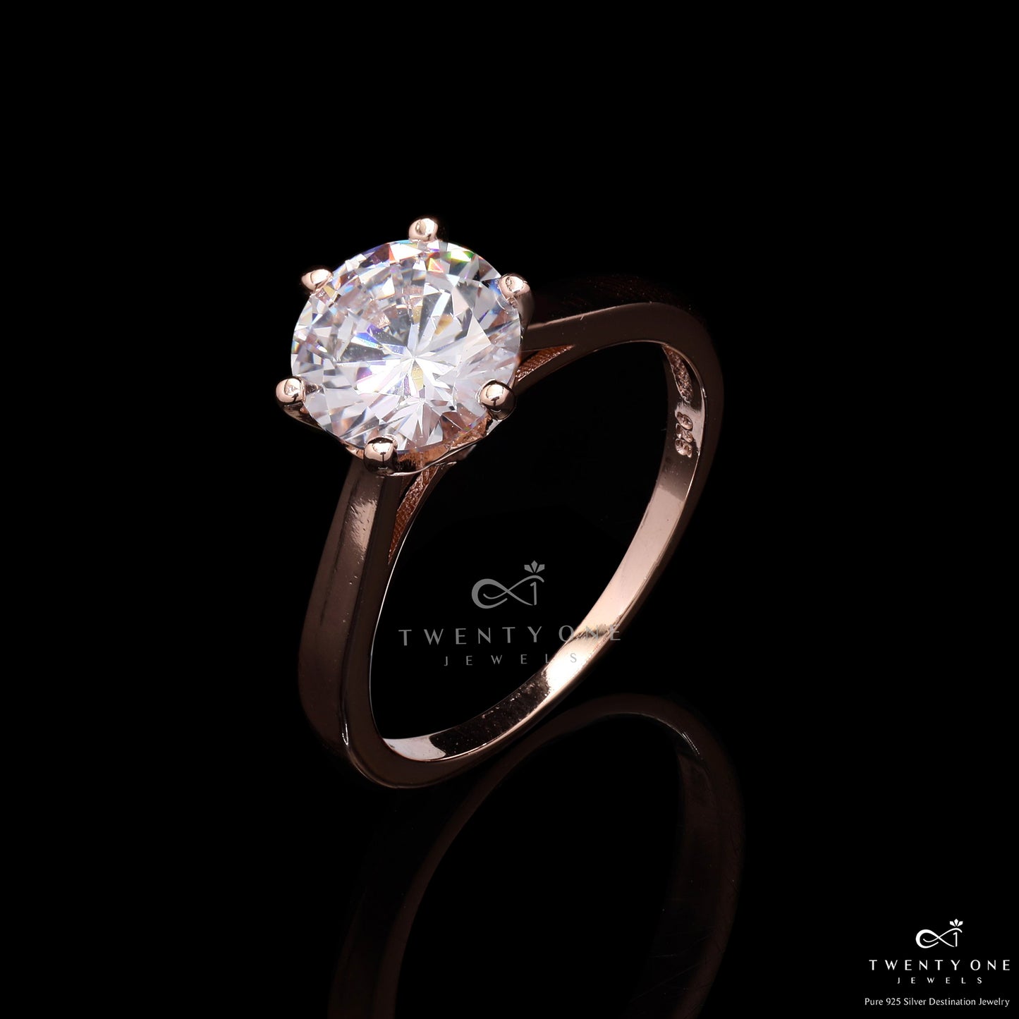 Rose Gold 2 Carat 6 Prong Solitaire Royal Alexa Ring On Pure 925 Silver