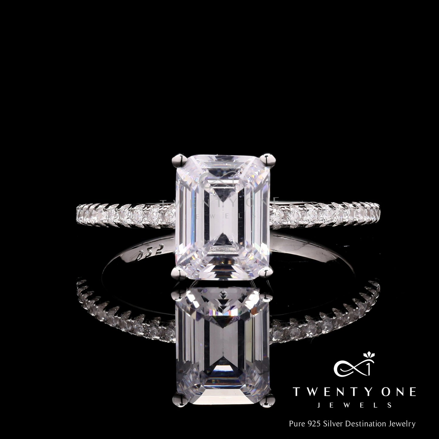1.5 Carat Emerald Cut Solitaire Suzanna Ring on Pure 925 Silver