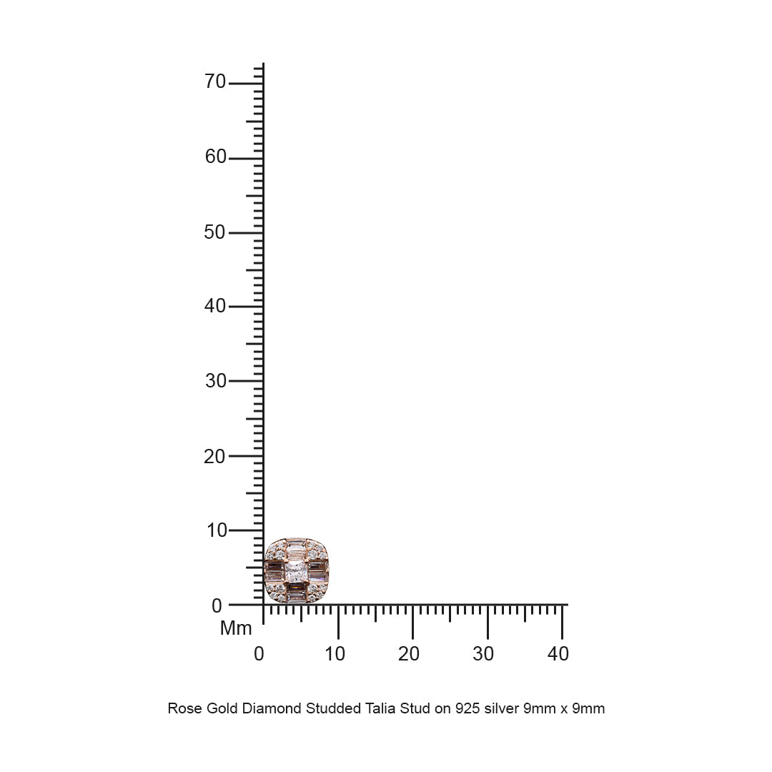 Rose Gold Diamond Studded Talia Stud on 925 silver