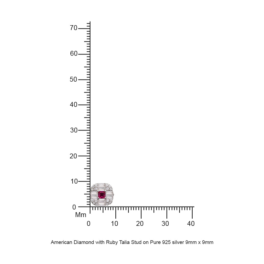 American Diamond with Ruby Talia Stud on Pure 925 silver