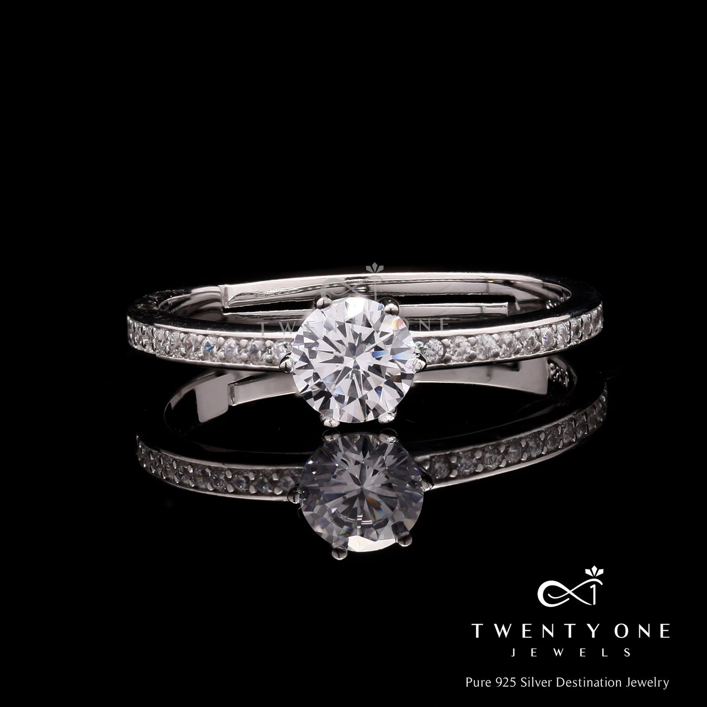 Adjustable Solitaire Simone Ring on Pure 925 Silver ( Fits all Sizes)