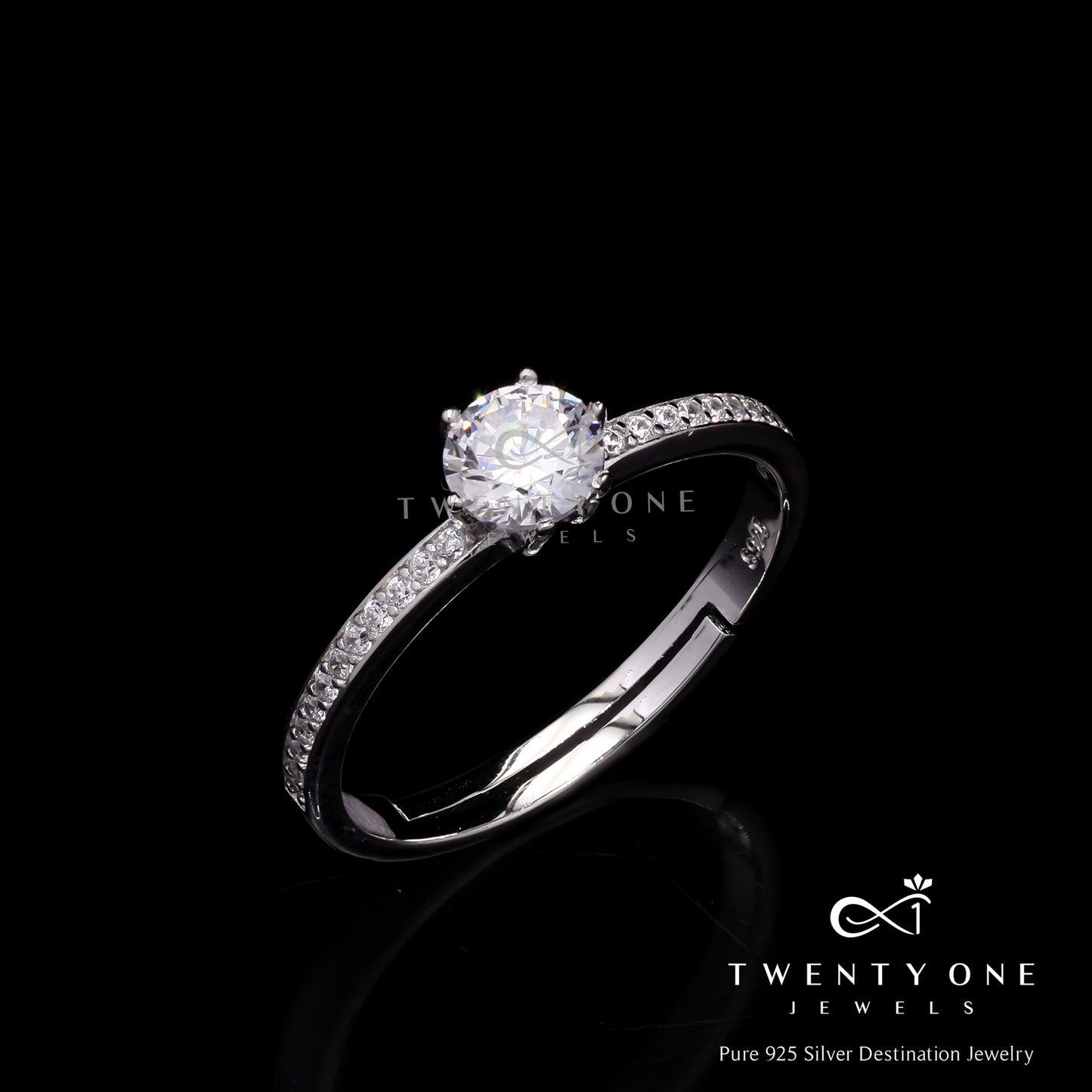 Adjustable Solitaire Simone Ring on Pure 925 Silver ( Fits all Sizes)