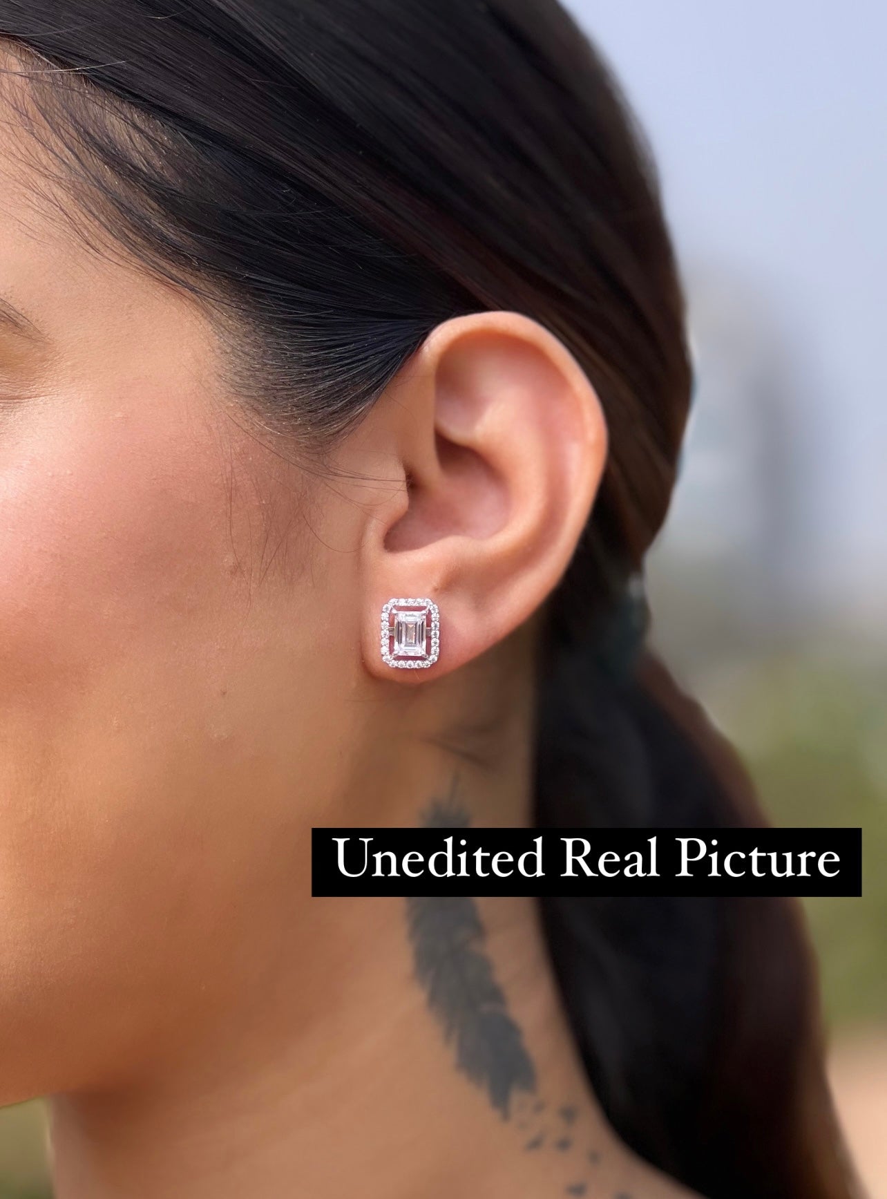 Premium Range 1.5 Carat Emerald Cut Princia Solitaire Studs with Screw Backs - White Gold Finish