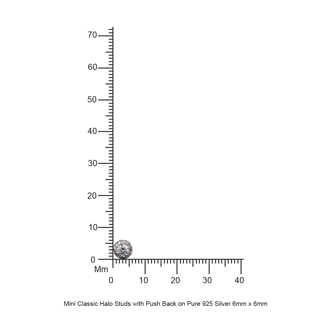 Mini Classic Halo Studs with Push Back on Pure 925 Silver.