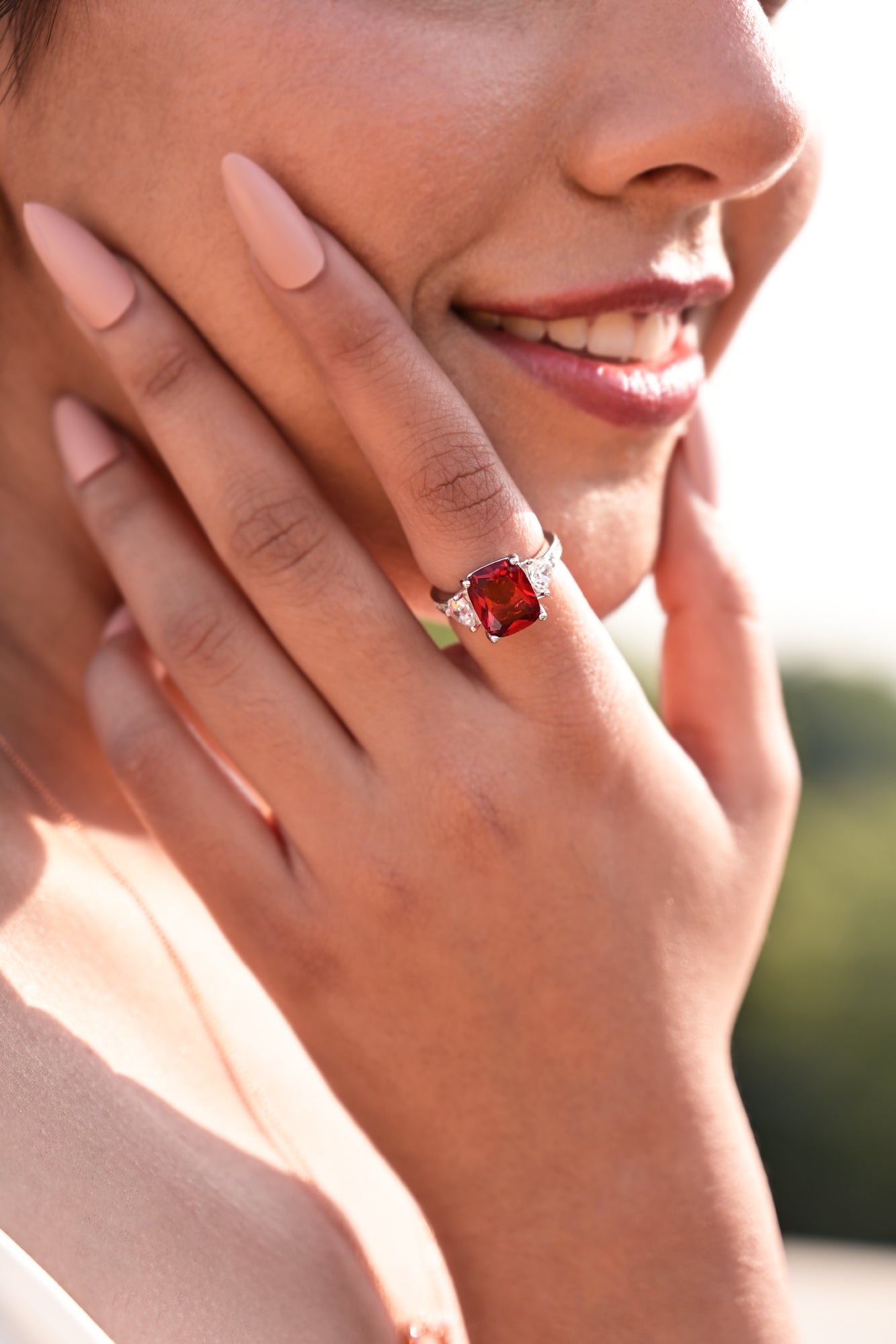 Ruby Miraza Ring with Trillion Solitaire Band on Pure 925 Silver