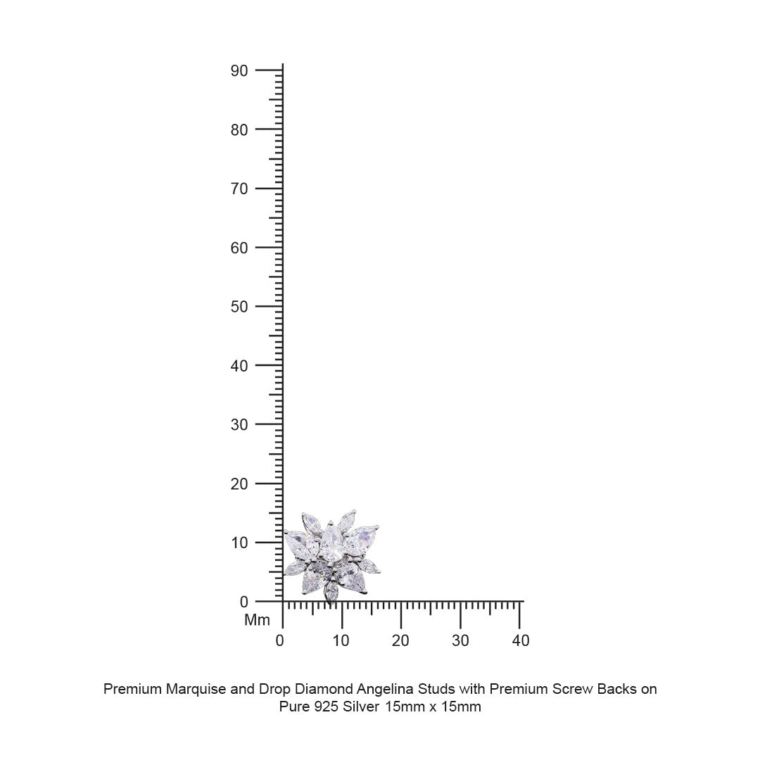 Premium Marquise and Drop Diamond Angelina Studs with Premium Screw Backs on Pure 925 Silver