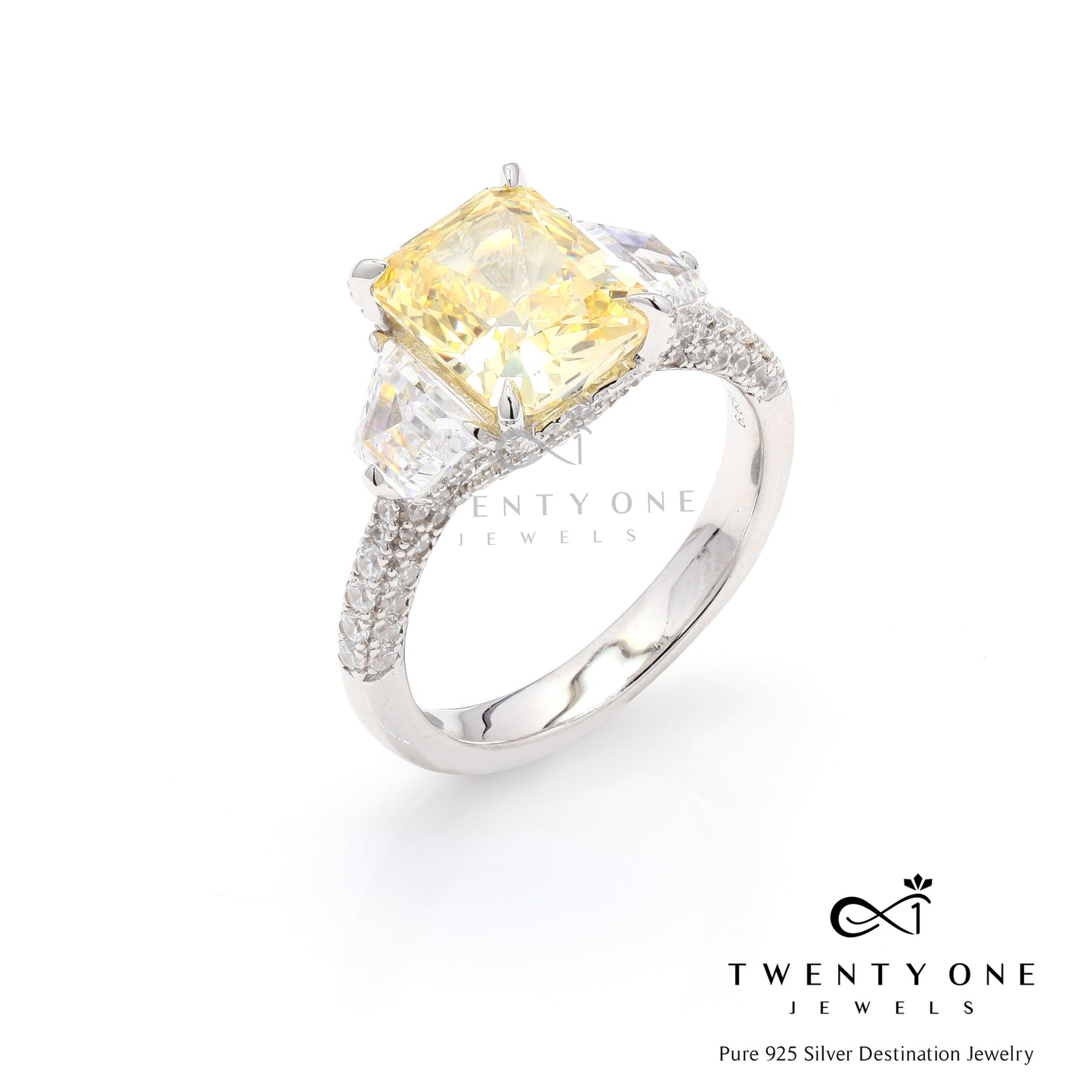 5 Carat Premium Yellow Emerald Cut Diamond Dazzle Ring on Pure 925 Silver
