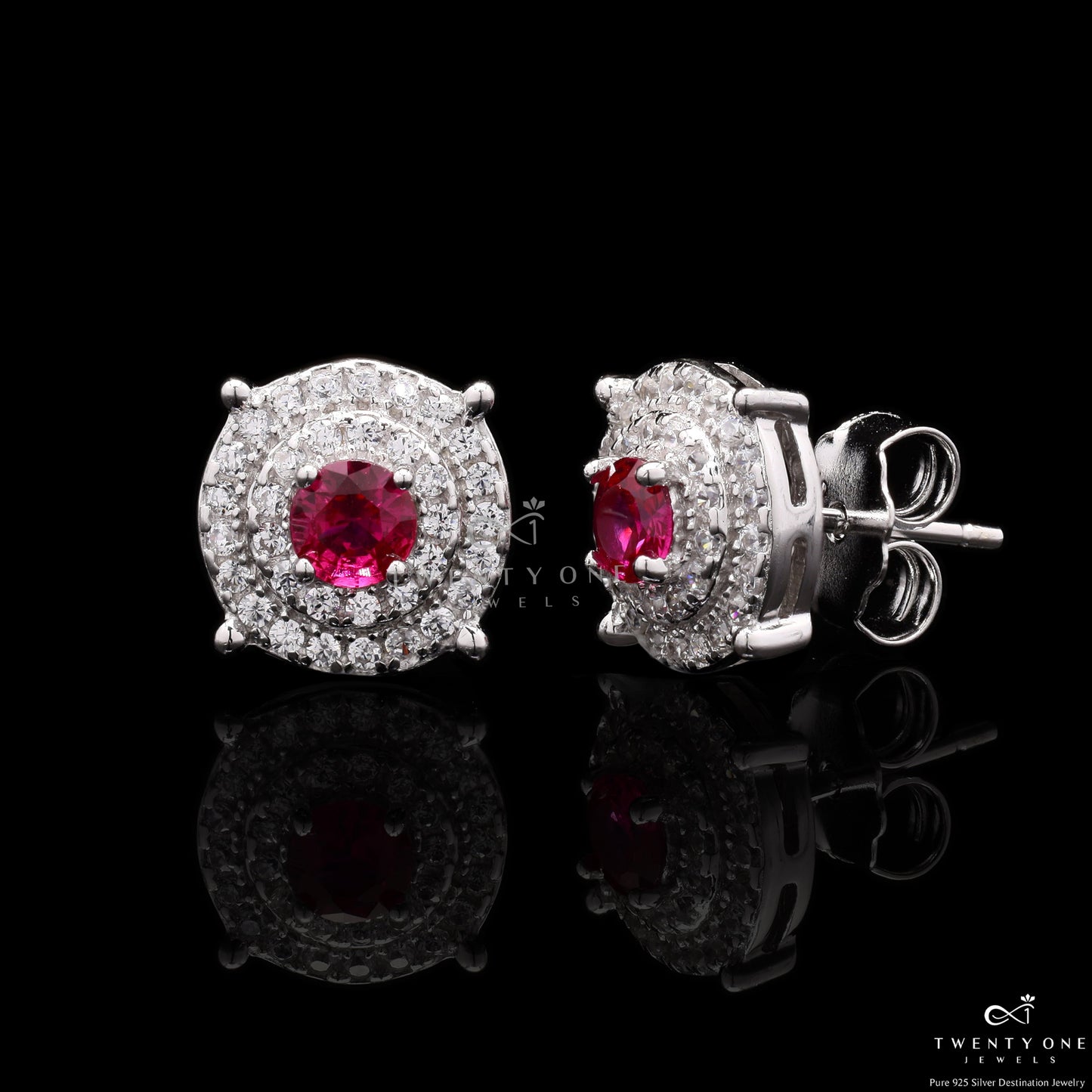 Ruby Rania American Diamond Studs on Pure 925 Silver