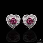 Diamond Studded Intertwined Lisa Ruby Heart Studs On 925 Silver