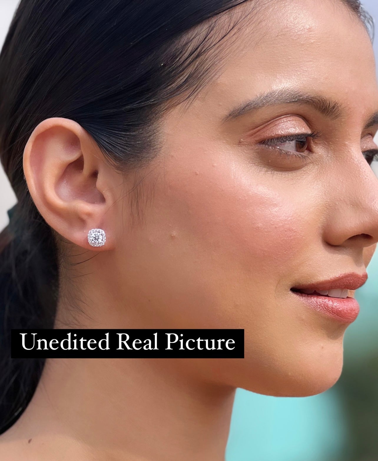 50 Cents Solitaire Deneese Square Border Solitaire Studs with Premium Screw Backs - White Gold Finish