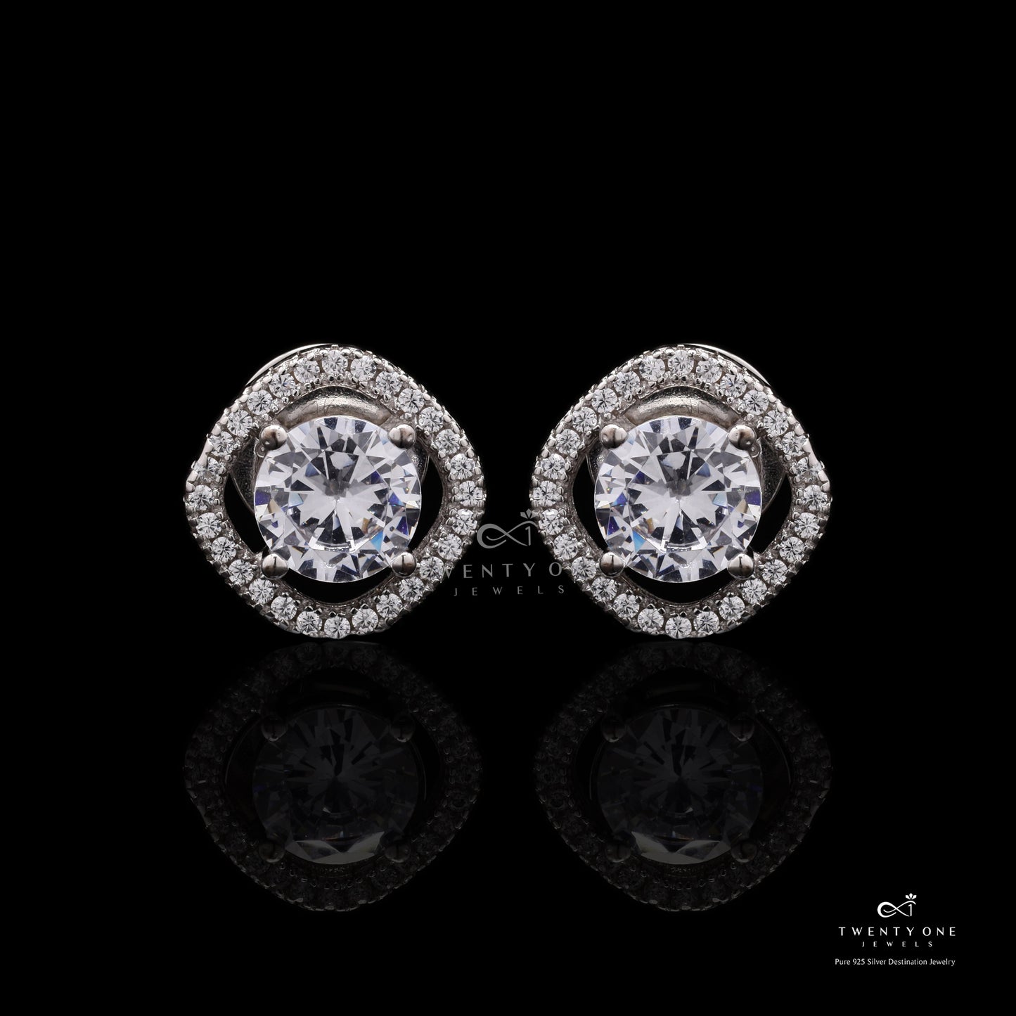 Celery Square Halo 1 Carat Premium Solitaire Studs