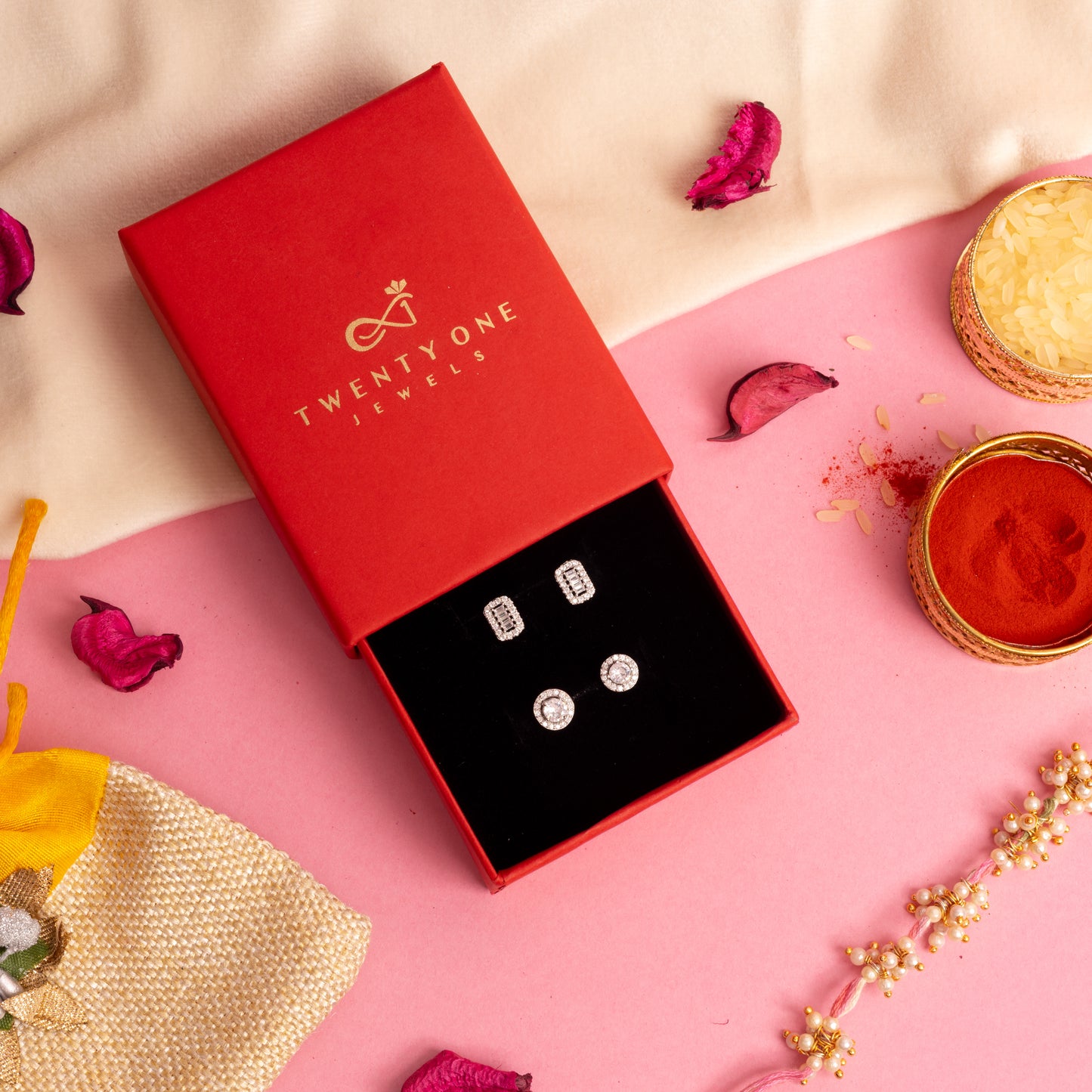 Exclusive Value Festive Combo of  Petite Baguette Studs and Mini Solitaire Studs with Halo on Pure 925 Silver.