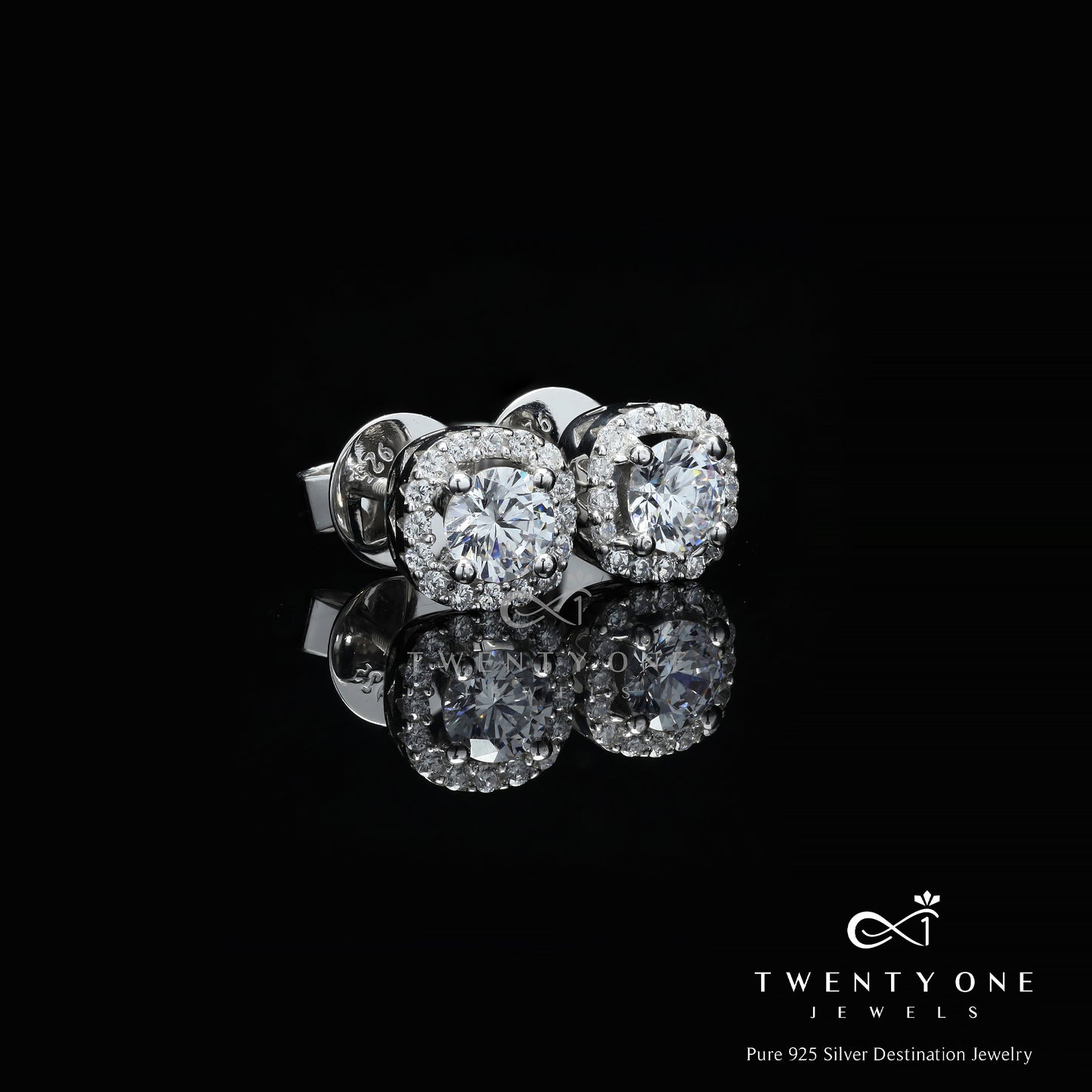 50 Cents Solitaire Deneese Square Border Solitaire Studs with Premium Screw Backs - White Gold Finish