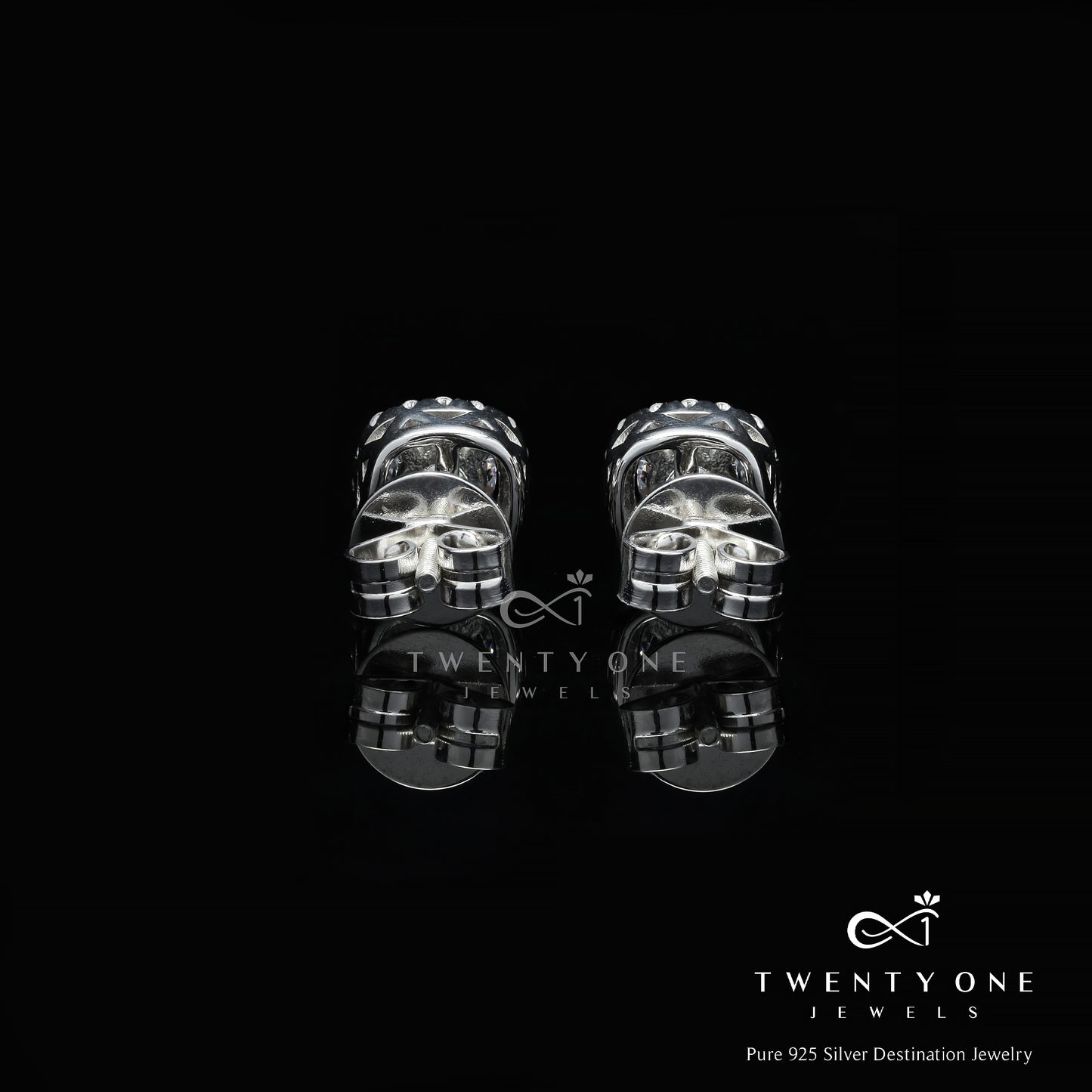 50 Cents Solitaire Deneese Square Border Solitaire Studs with Premium Screw Backs - White Gold Finish