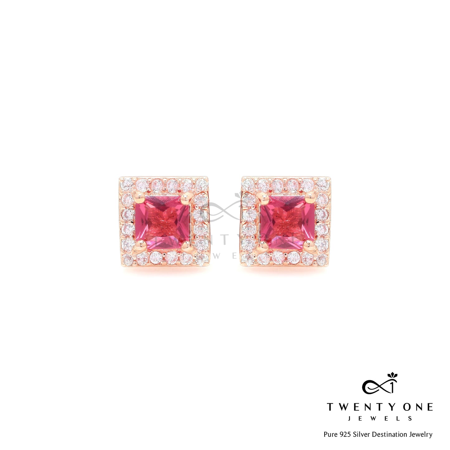 Rose Gold Diamond with Ruby Solitaire Kora Studs On Pure 925 Silver
