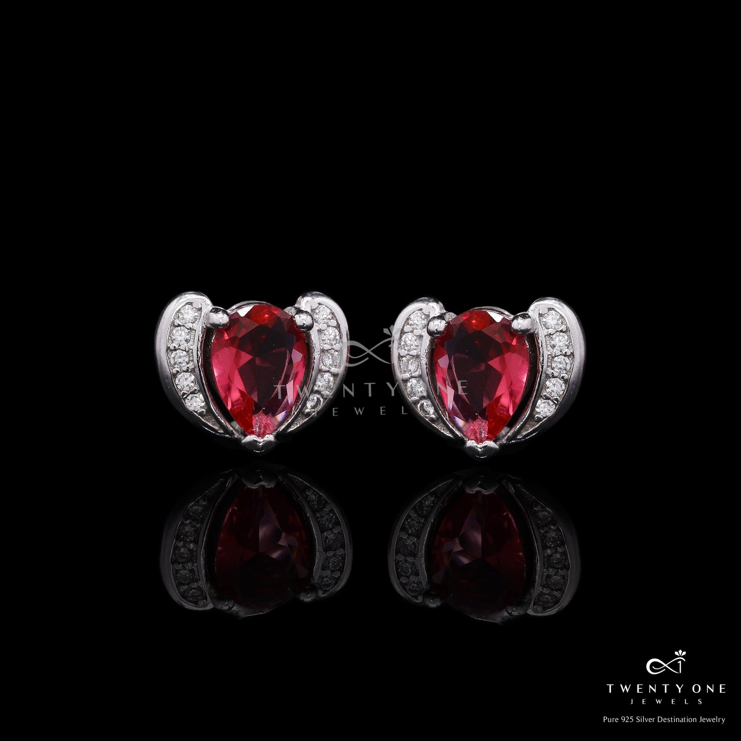 Ruby Heart Solitaire Anahi Studs on Pure 925 Silver